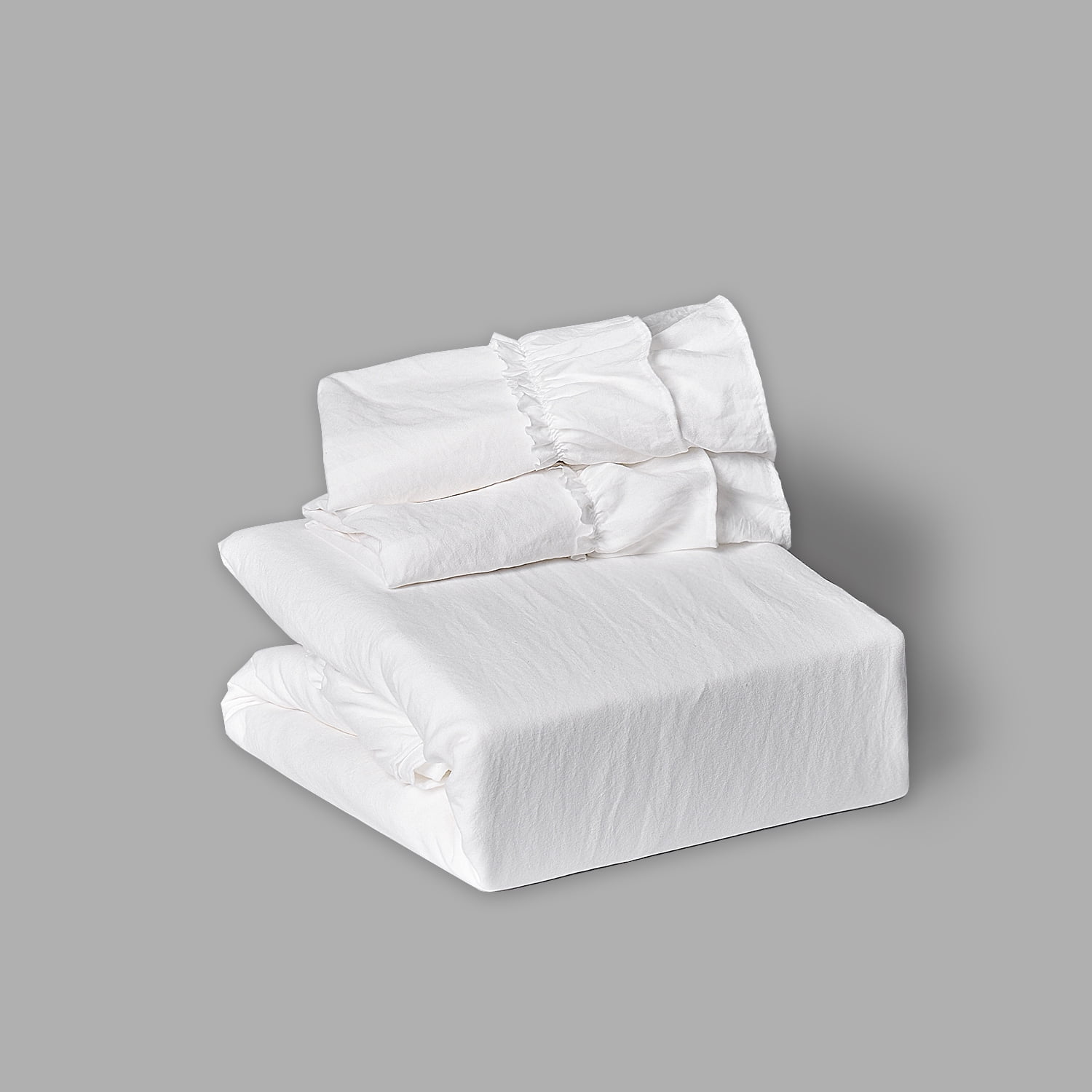 HIG 3 Piece Vintage Duvet Cover Set, Ultra Soft Pre-washed Microfiber, Off-white, Queen