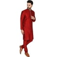 thumbnail image 5 of SKAVIJ Men's Kurta Pajama Set Art Silk Ethnic Wear Dress Red S, 5 of 6