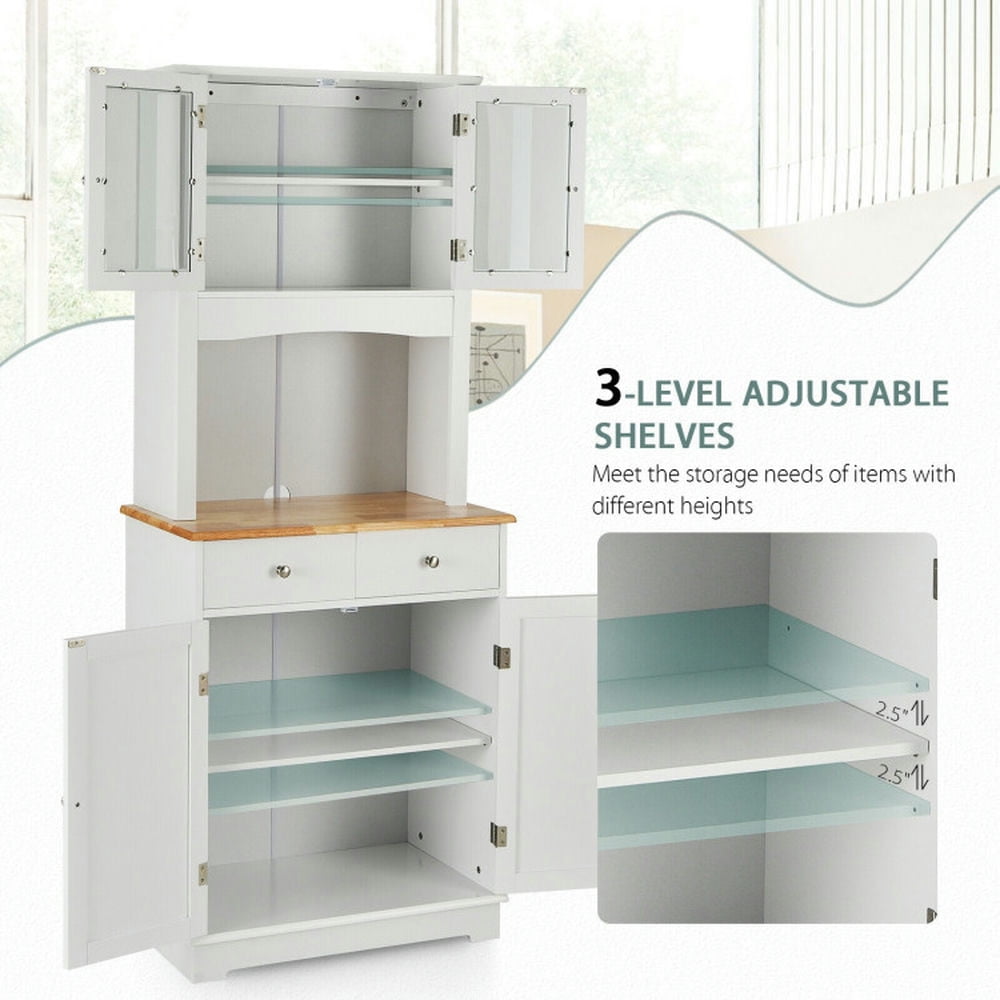Finihen Kitchen Storage Cabinet, Buffet Sideboard, Kitchen Pantry Cabinet with Wood Top and Hutch, for Dining Room, Kitchen, Living Room, White Finihen Kitchen Storage Cabinet, Buffet Sideboard, Kitchen Pantry Cabinet with Wood Top and Hutch, for Dining Room, Kitchen, Living Room, White