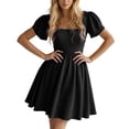 thumbnail image 1 of Vestido de cuello cuadrado 2025 para mujer - Manga abullonada, corte A - Vestido corto de verano - Cremallera trasera - Tallas S-XXL, 1 of 4