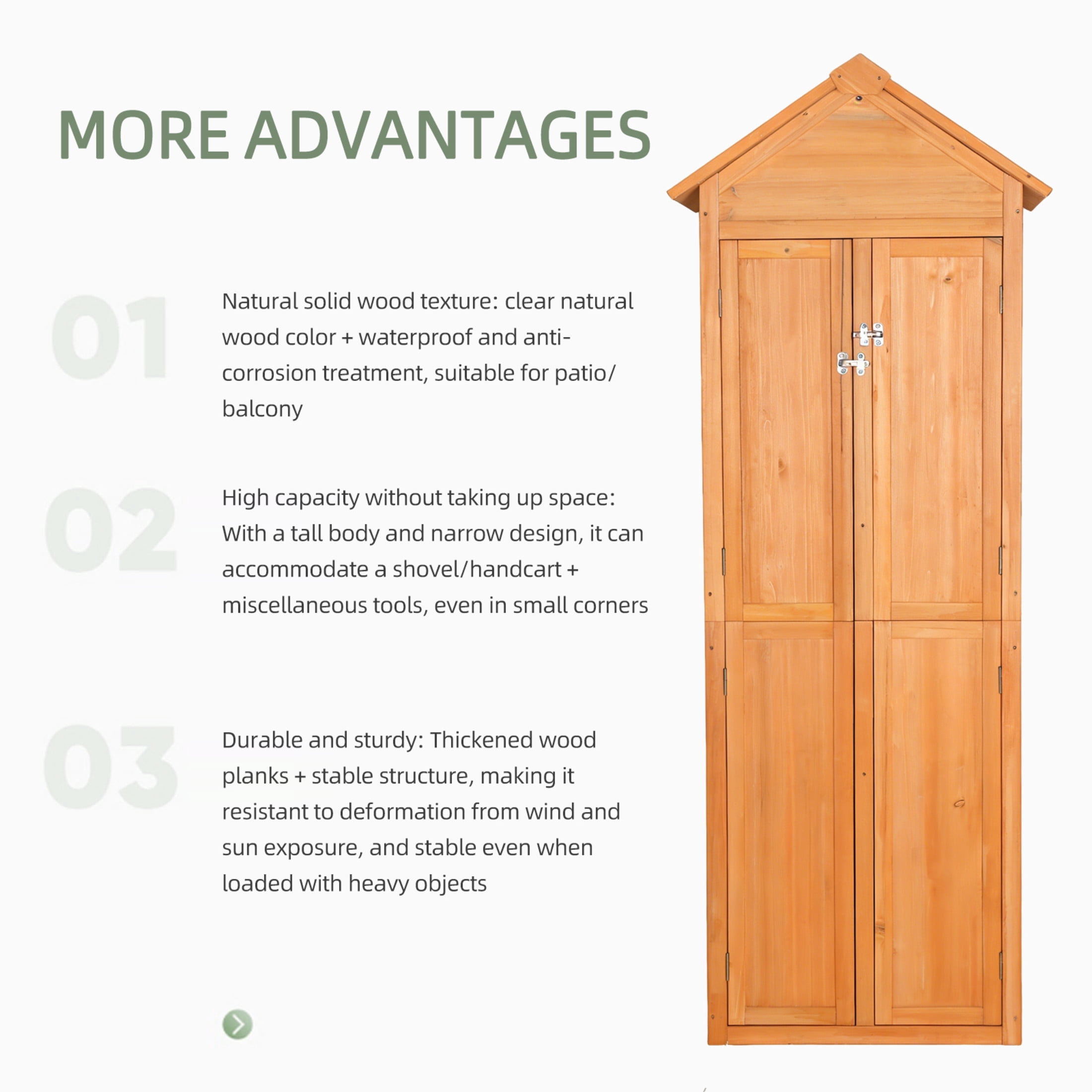 Noble House 27" Outdoor Storage Shed, Vertical Wooden Tool Cabinet with Lockable Doors for Patio, Garden, Brown