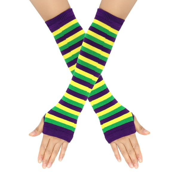 Women Autumn And Winter Solid Color Multicolor Wool Long Striped Knit Half Finger Gloves Women Gloves Mitten Gloves Mittens Combo with Pocket Women Gloves Women Mittens Gloves Mittens Men Winter Warm