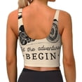 thumbnail image 3 of Haiem Let The Adventure Begin Pattern Womens Sports Bra - U Neck Padded Low Impact Yoga Bra Workout Crop Top Gym Moisture-Wicking Workout Vest -Medium, 3 of 9