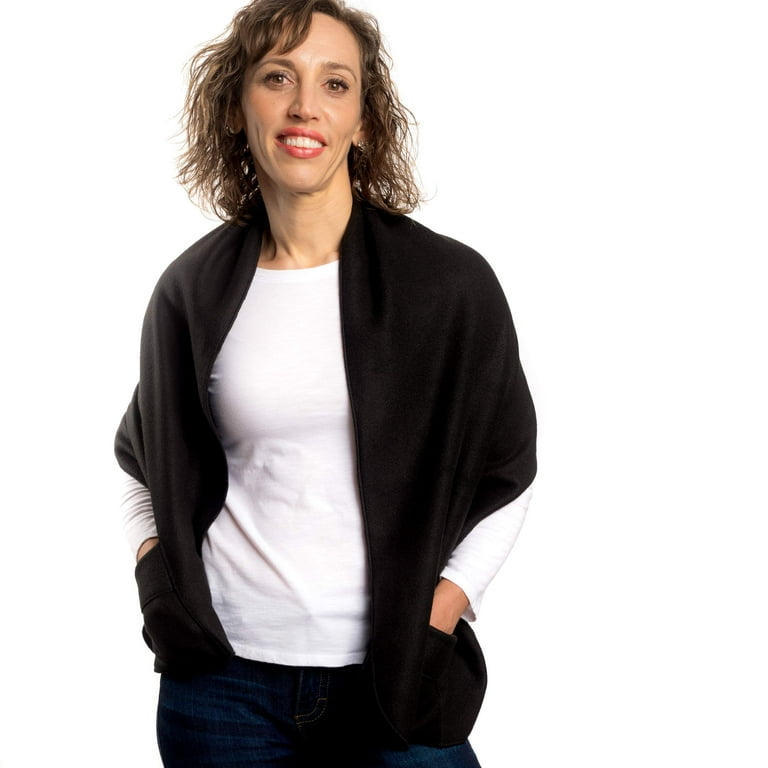 Comfort Finds Polar Fleece Shawl with Pockets Black Pack of