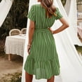 thumbnail image 5 of Xixinqiwan Sundresses for Women 2025 Plus Size,Women's Striped Printed V-Neck Short Sleeve Back Button Tie Waist Ruffle Dress Green M, 5 of 8