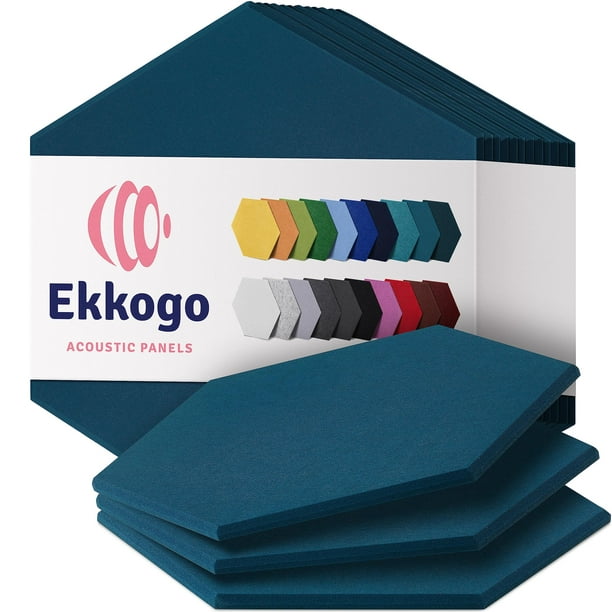 Paneles acústicos Ekkogo, paquete de 12 unidades, color turquesa océano de alta densidad