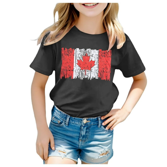 PMVFHDE Canada T-Shirt Imprimé Feuille d'Érable pour la Fête du, Camisole à Manches Courtes pour Filles, T-Shirt Col Rond d'Été, Coupe Décontractée, Basique