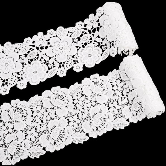 1 Set 5 3/4 Inch White Lace Roll Wide Flower Crochet Eyelet Appliques Trim Yard Vintage Embroidered Floral Pattern Ribbon Trimming Bulk