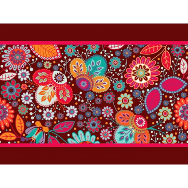IBA Indianbeautifulart Feuilles Rouges & Clip Art Floral Lacets en Tissu pour Artisanat Ruban de Bordure en Velours Imprimé & Bordure & Bordure & Bordure 9 Verges 3 Pouces