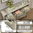 thumbnail image 5 of Boho Entryway Table, Rattan Console Table, Wood Entryway Console, Long Hallway Table with 3 Drawers & Open Shelf for Living Room, Hallway, Corridor, Foyer (Rustic Grey), 5 of 9