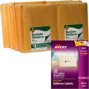 Duck Brand Kraft Bubble Mailers, Manila, 96-Count, 8.5" x 11" and Avery 5660 Easy Peel Clear Mailing Labels for Laser Printers, 1" x 2-5/8", 1500 Labels/Pack Bundle