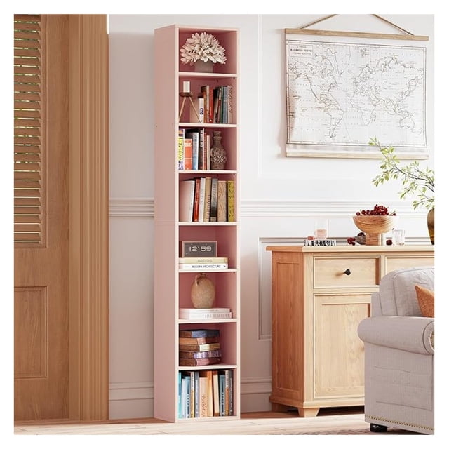 HOWEN Tall Narrow Bookshelf 8 Tiers, Compact Corner Bookcase, Easy to Match for Living Room, Office, Study, Bedroom