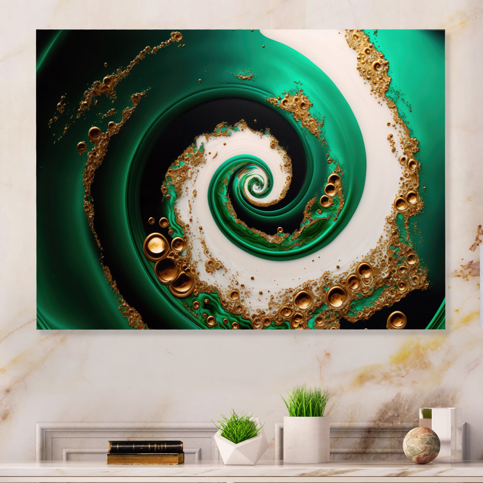 Designart Green And Gold Crashing Waves I Canvas Wall Art