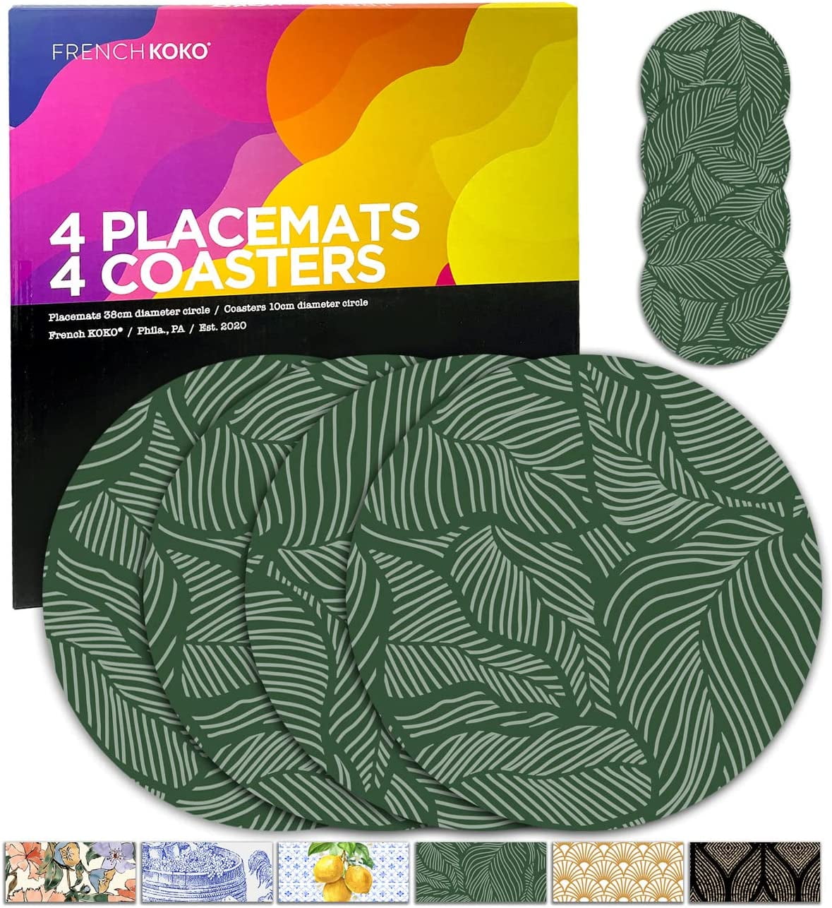 periscoop half acht drempel French KOKO 8 pc Round Heat Resistant Cork Placemats and Coasters for  Dining Table Set of 4 Hard Place Mats Cork Backed Placemat Wood Pretty  Elegant Decor Modern Decor Black Minimalist -