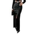 thumbnail image 3 of Women'S High Waist Front Slit Pure Color Simple Style Leather Pencil Skirt Bodycon Midaxi Black S, 3 of 9