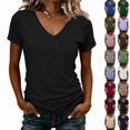 thumbnail image 2 of Womens Short Sleeve T Shirts V Neck Tops Summer Trendy Comfy Casual Basic Tee Shirt Black XL, 2 of 5
