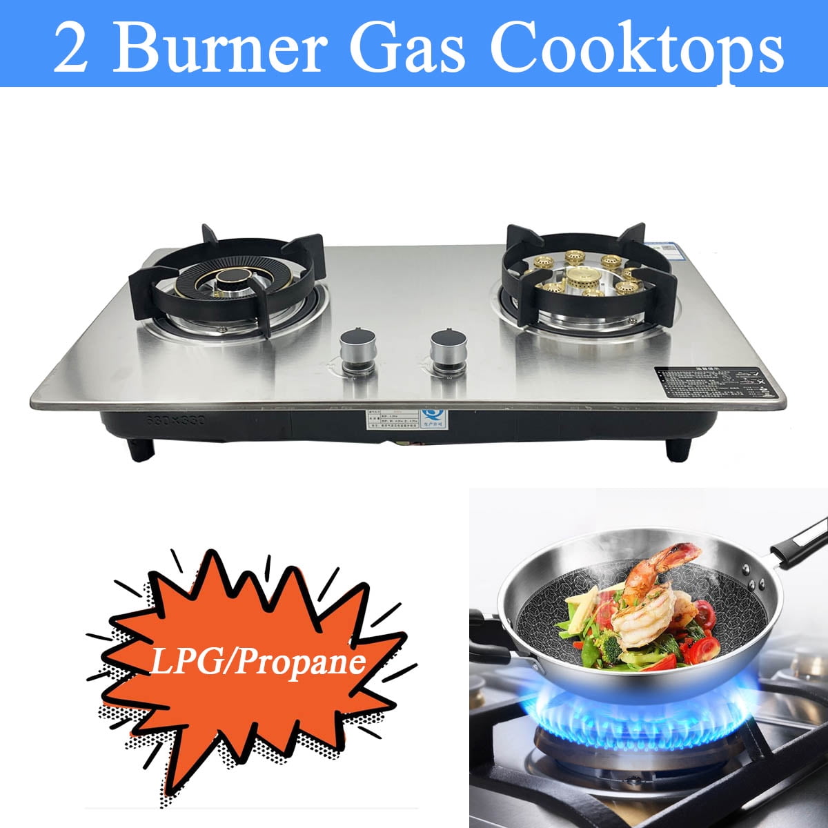 TABODD Propane Gas Cooktop 2 Burners Stove portable gas stove Tempered Glass Double Auto Ignition Camping Burner LPG for RV, Apartments, Outdoor