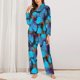 thumbnail image 2 of Balery Blue Butterflies Conjunto de Pijama con Estampado para Mujer, Conjunto de Dos Piezas con Manga Larga, Ropa de Dormir Suave con Bolsillos, Pijamas Cómodos-XX-Large, 2 of 7