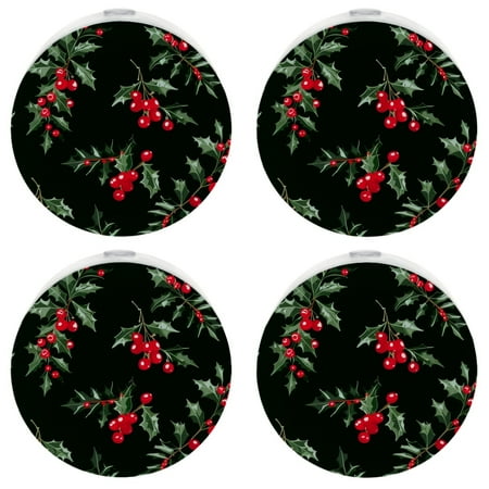

YZUOUZY Night Lights Plug into Wall Bedroom Lamp 4-PC Watercolor Berries Green Leaves