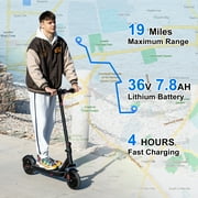HOVERMAX Electric Scooter for Adults, Dual Suspension, 350W Motor, 18.6 MPH & 19 Miles Range, 8.5'' Solid Tires, Foldable Design, APP Control