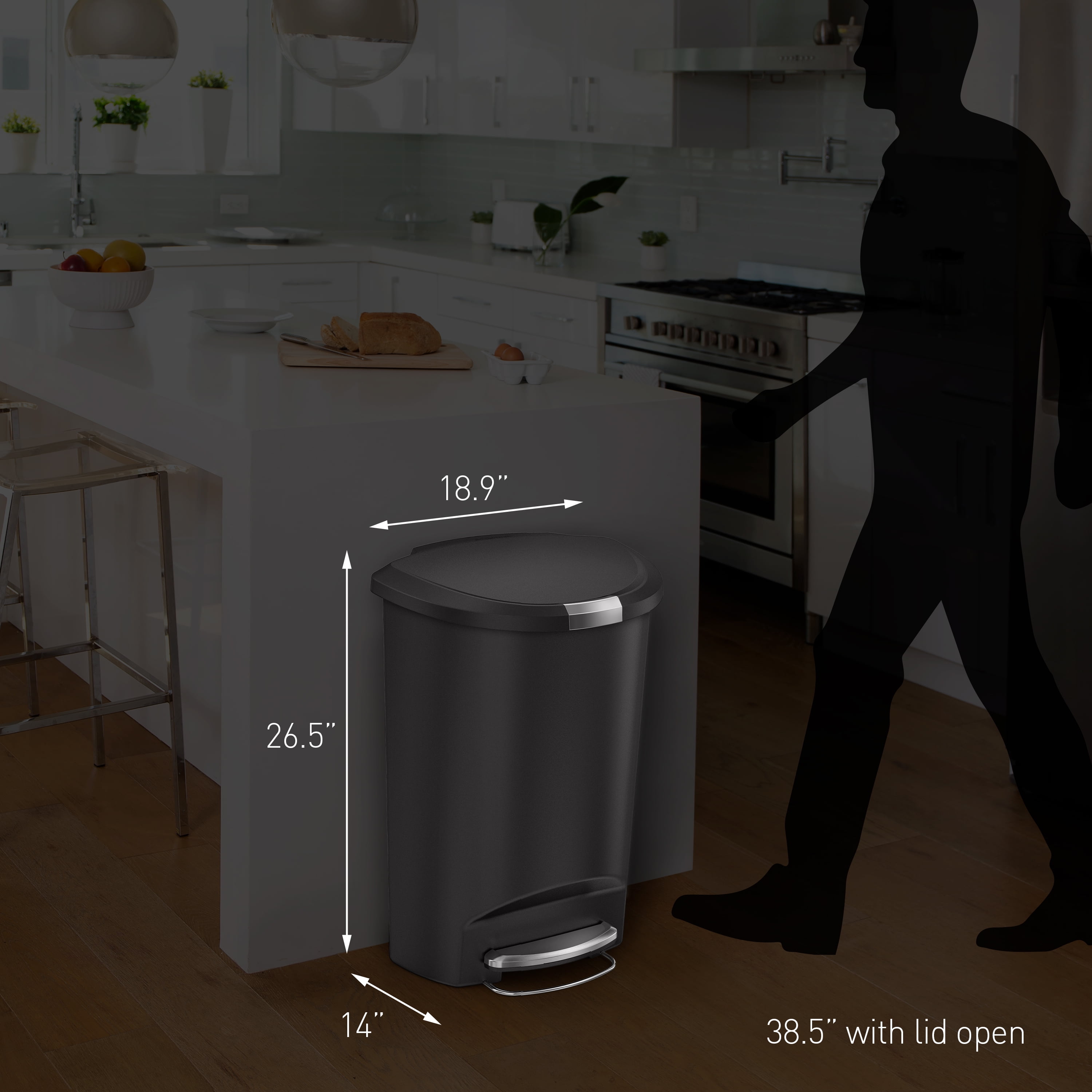 simplehuman Kitchen Trash Can, 13 Gallon Plastic Step Garbage Bin with Secure Slide Lock Lid, Brown