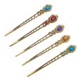 thumbnail image 1 of 5 Pcs Bâtons de Cheveux Anciens Rétro avec Pompon et Strass, 1 of 7