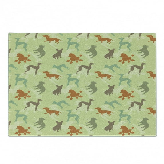 Dog Lover Cutting Board, French Bulldog Greyhound Poodle Terrier Silhouette Pure Breed Animals Canine Type, Decorative Tempered Glass Cutting and Serving Board, Small Size, Multicolor, by Ambesonne