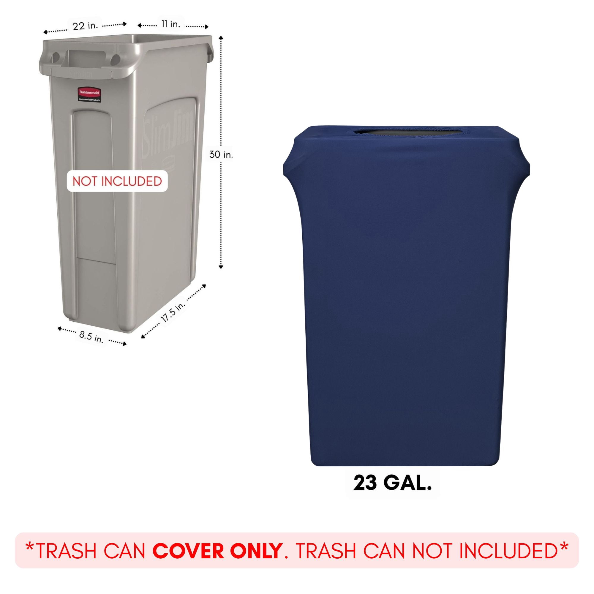 YOUR CHAIR COVERS - 23 Gallon Spandex Slim Jim Narrow Trash Can Cover - Navy Blue (Cover ONLY, Trash CAN NOT Included)