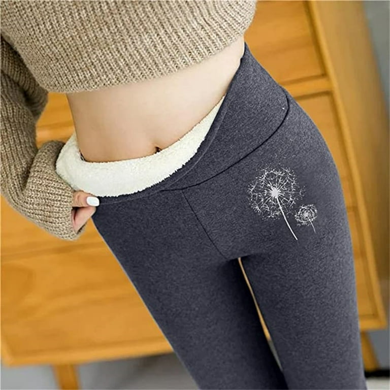 VSSSJ Fleece Lined Leggings for Women Relaxed Small Pattern Print High  Waist Thickening Cashmere Long Pants Fall Winter Stretch Tight Trousers  Gray04