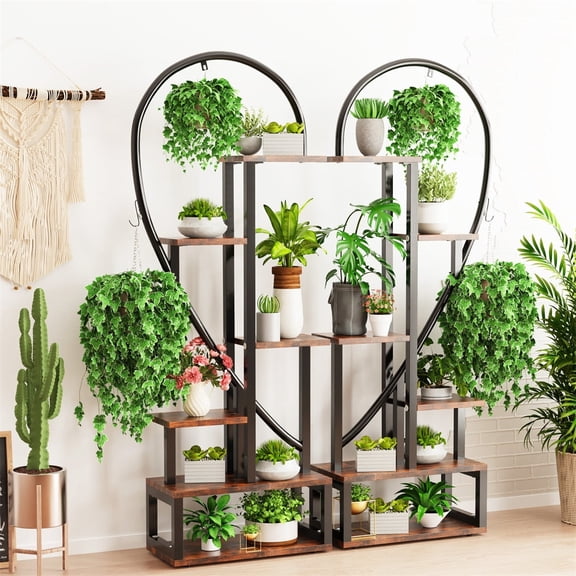 6-Tier Large Metal Plant Stand Indoor Heart-Shaped Ladder Flower Pot Holder for Home Patio Garden