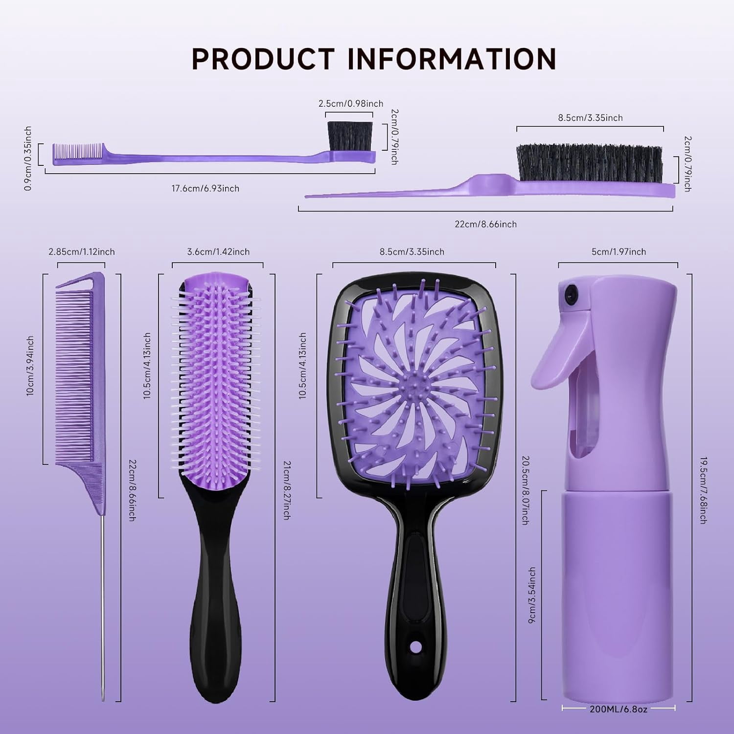 11 Pcs Hairbrush Set, Detangle Hair Brush And Spray Bottle, 3 Pieces Smooth Hairbrush For Toddlers, Suitable For Wet and Dry Hairstyles, Suitable For Adults And Children. (Purple)