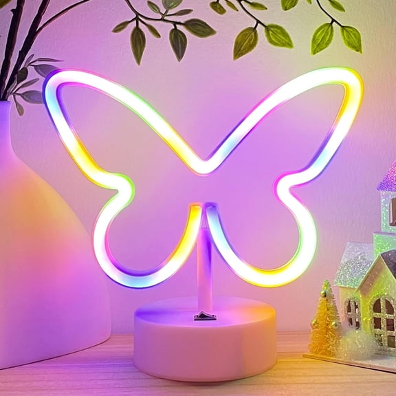 HIBIBUD Butterfly Neon Sign Led Lights Birthday Party Decorations Colorful Lamp,Usb/Battery Powered Butterfly Room Decor Girls Accessories for Classroom Nursery Table Home Bedroom Christmas