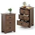 thumbnail image 1 of Gymax 2PCS 3 Drawers End Table Nightstand Bedroom Storage Wood Slide Brown, 1 of 10