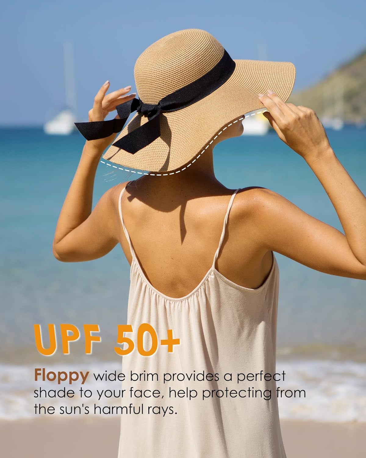 Wide Brim Straw Sun Hat Floppy Foldable Roll up UPF 50+ Beach Summer Packable Amazon.com: Womens Sun Straw Hat Wide Brim UPF 50 Summer  main image 2