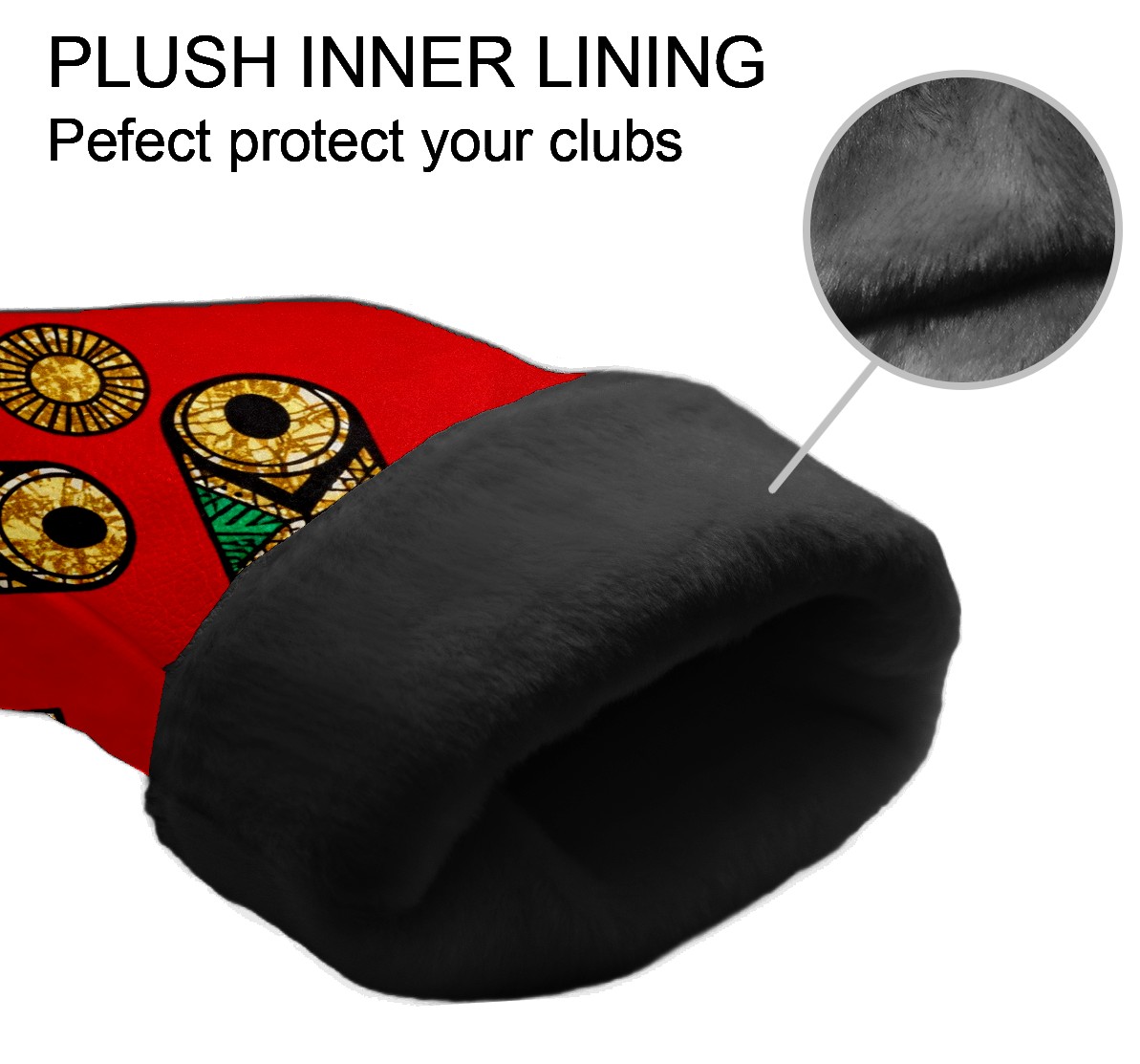 Golf Club Covers, Red GeometricOrnament Premium PU Leather Driver Hybrid Putter Head Covers with Velvet Lining, Waterproof Golf Gifts for Men Women
