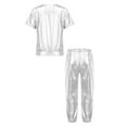 thumbnail image 2 of TiaoBug Kids Girls Boys Jazz Hip Hop Clothing Set Metallic T-shirt with Pant Street Ballet Dance Performance Costume Silver 12, 2 of 5