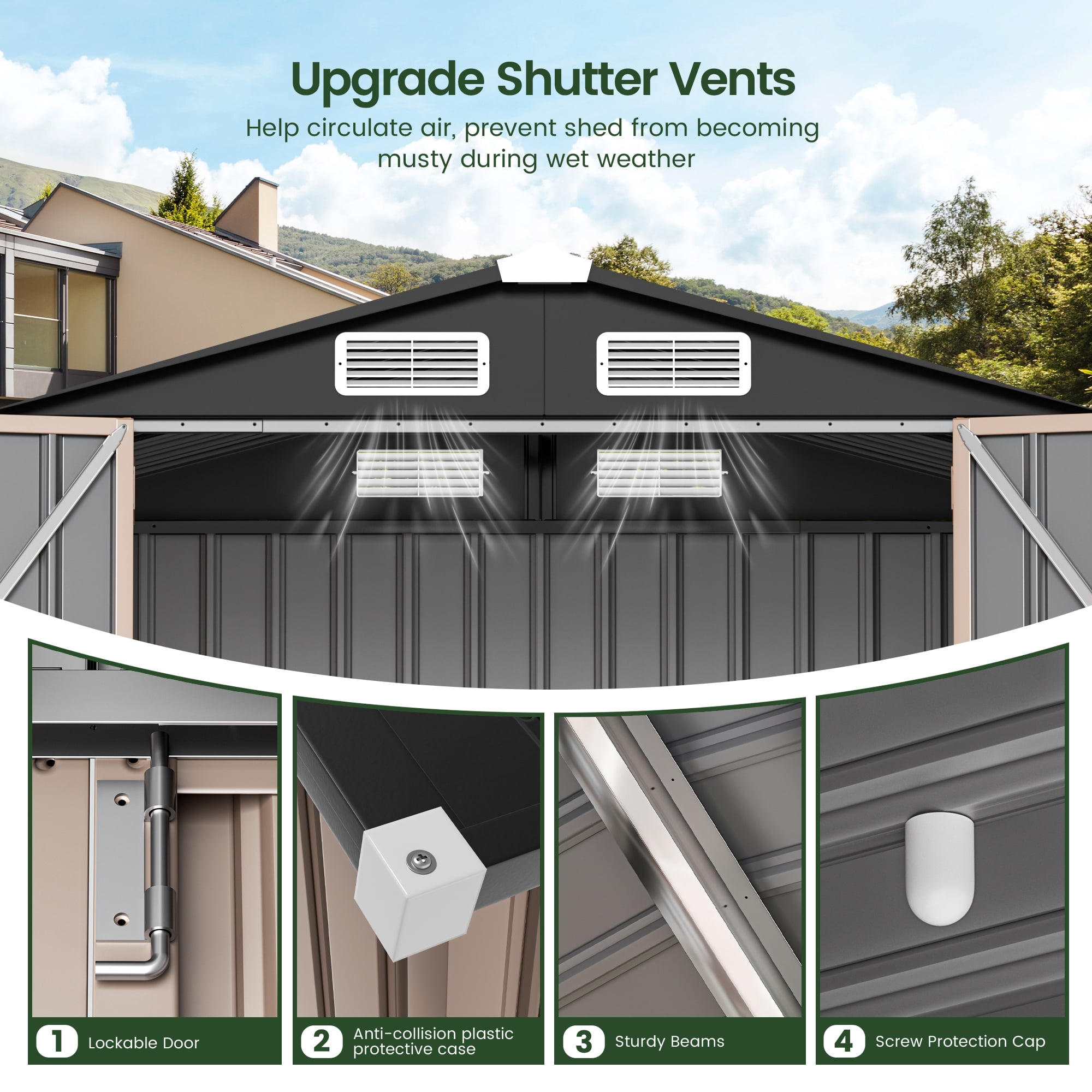 GVDV Metal Shed, 6 x 4 ft Metal Outdoor Storage Shed with Updated Frame, Lockable Doors & Waterproof, Brown