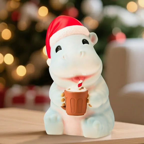 Blow Mold Hippo Outdoor Christmas Decoration, Hippo Christmas Desktop Ornament, Light Blue, 6", by BCMMKLPP