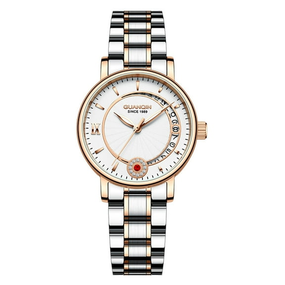 GUANQIN Women Calendar Vintage Wristwatch Analog Automatic Self-Winding Mechanical Sapphire Crystal Wrist Watch Stainless Steel Luminous Waterproof Business Clock