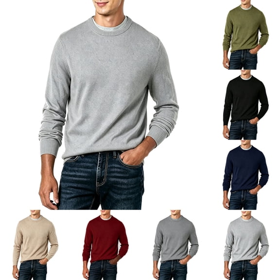 Fanshiluo Men's Crew Neck Long Sleeve Shirt, Soft Knit Casual Pullover Tops,L,Big and Tall Men
