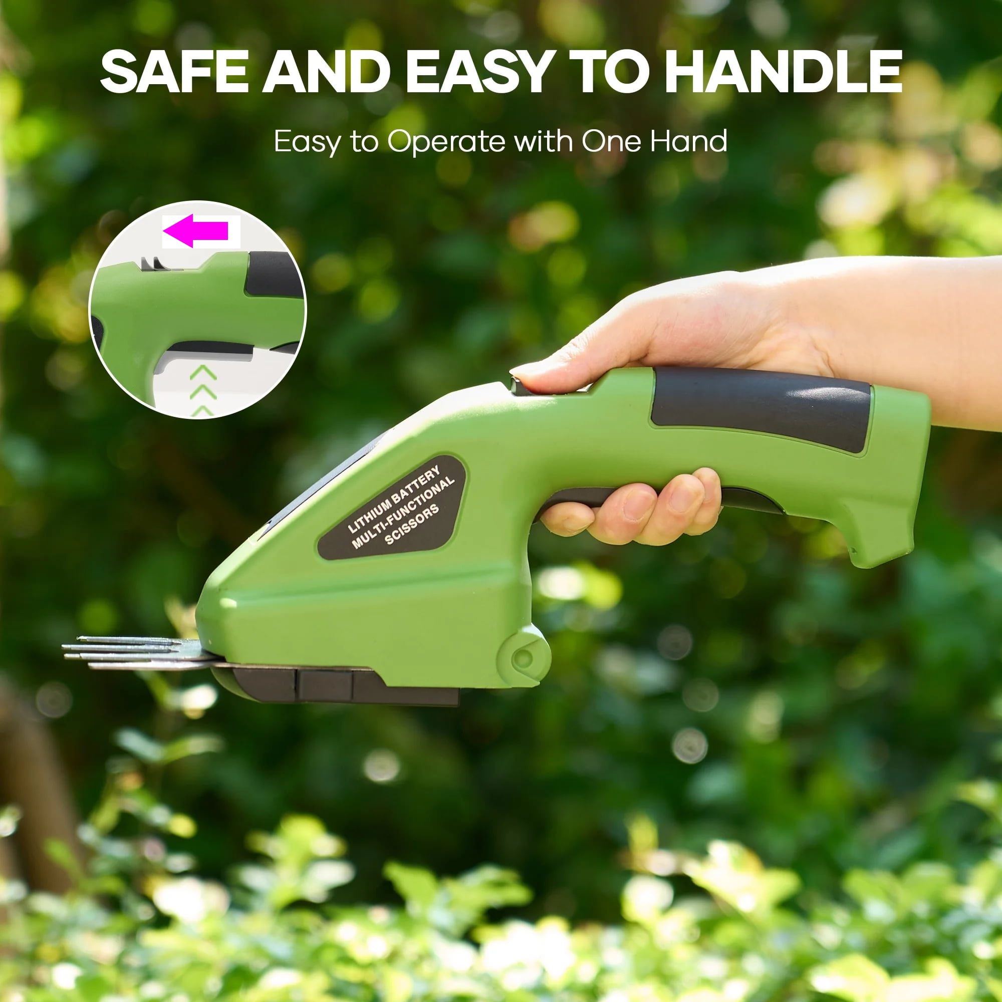 GASKY 7.2V Cordless Grass Shear,2 in 1 Lightweight Electric Mini Hedge Trimmer for Garden/Hedge Pruning,Green
