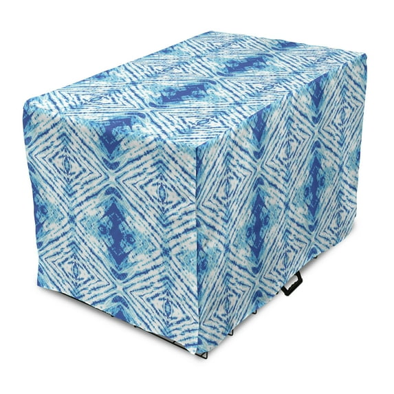 Psychedelic Dog Crate Cover, Grunge Style Hippie Eastern Like Indonesian Folk Effect Design, Easy to Use Pet Kennel Cover Small Dogs Puppies Kittens, 7 Sizes, Pale Blue and Royal Blue, by Ambesonne