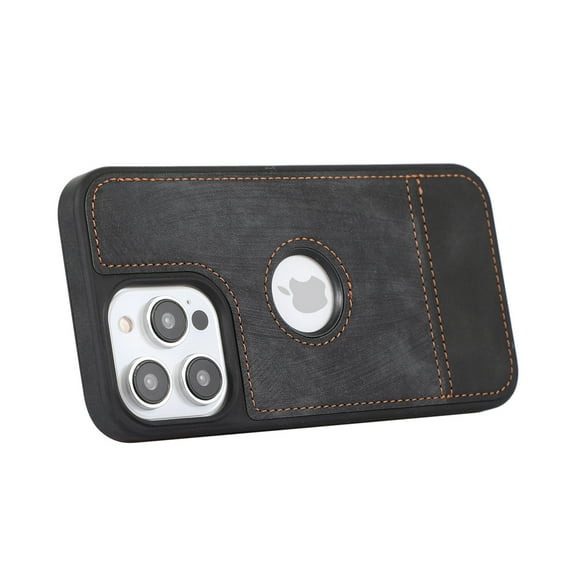 Allytech Slim Back Cover for Apple iPhone 14 Pro, Vintage PU Leather Anti-Sctratch Bumper Shockproof Protective Phone Case for iPhone 14 Pro - Black