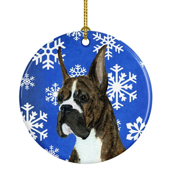 Carolines Treasures SS4646-CO1 Boxer Winter Snowflakes Holiday Ceramic Ornament 3 in multicolor