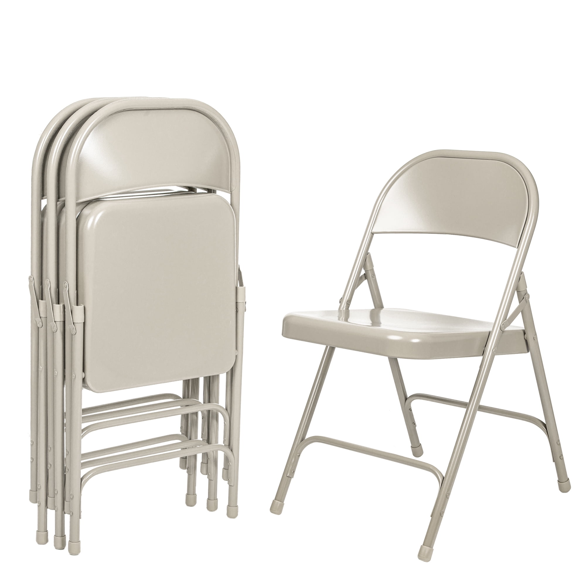 Hampden Furnishings Bernadine Collection Metal Round-Backed Folding Chair, Grey, Pack of 4