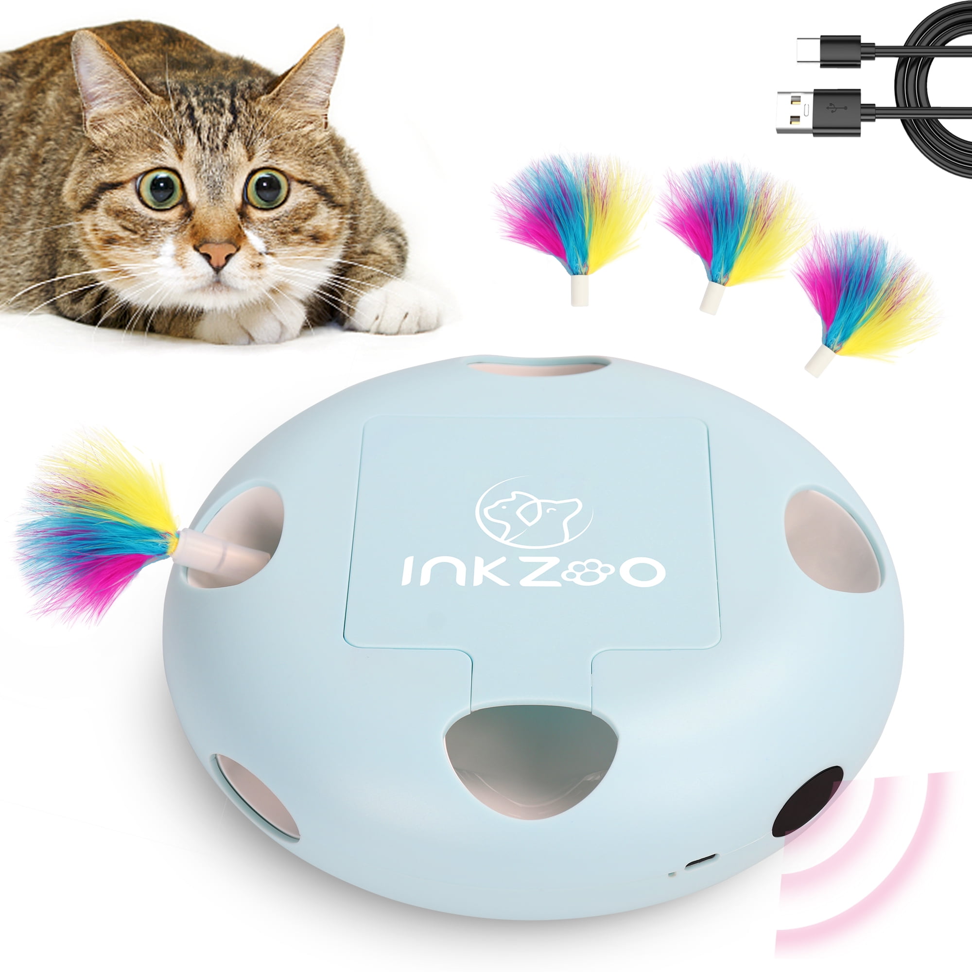 INKZOO Cat Toys Interactive Cat Toys for Indoor Cats Smart Interactive Kitten Toy Automatic 7 Holes Mice Whack A Mole Blue Walmart