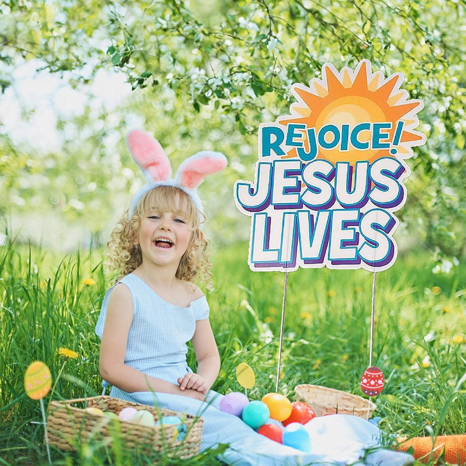 Fun Express 4 Pieces He Is Risen Yard Signs for Easter, Religious Easter Decor, Home Decor
