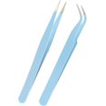 thumbnail image 1 of CNKOO 2 Pcs Pinces à Cils en Acier Inoxydable Extensions de Cils Pinces à Cils Pointe Droite et Courbée Pinces à Cils (Bleu), 1 of 5