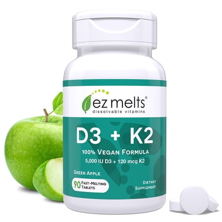 EZ Melts Dissolvable Vitamin D3 K2 5 000 IU  Bone & Joint Support  Sugar-Free  3-Month Supply