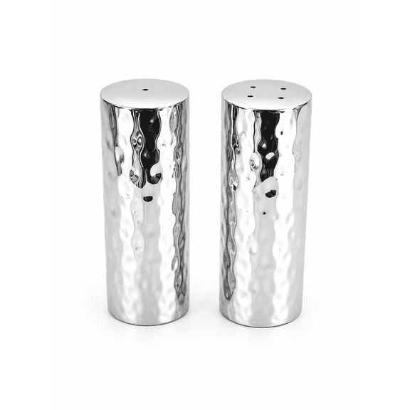 Stainless Steel Salt and Pepper Shaker Set, Round Metal Seasoning Shakers, Silver, Pack of 2